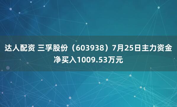 达人配资 三孚股份（603938）7月25日主力资金净买入1009.53万元